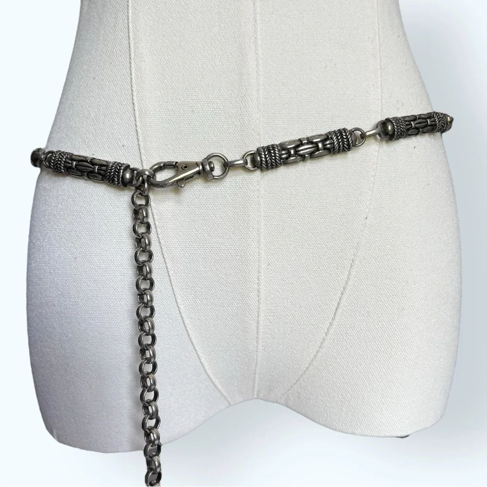 Vintage Metal Chain Belt Y2K Antiqued Silver Links Medium